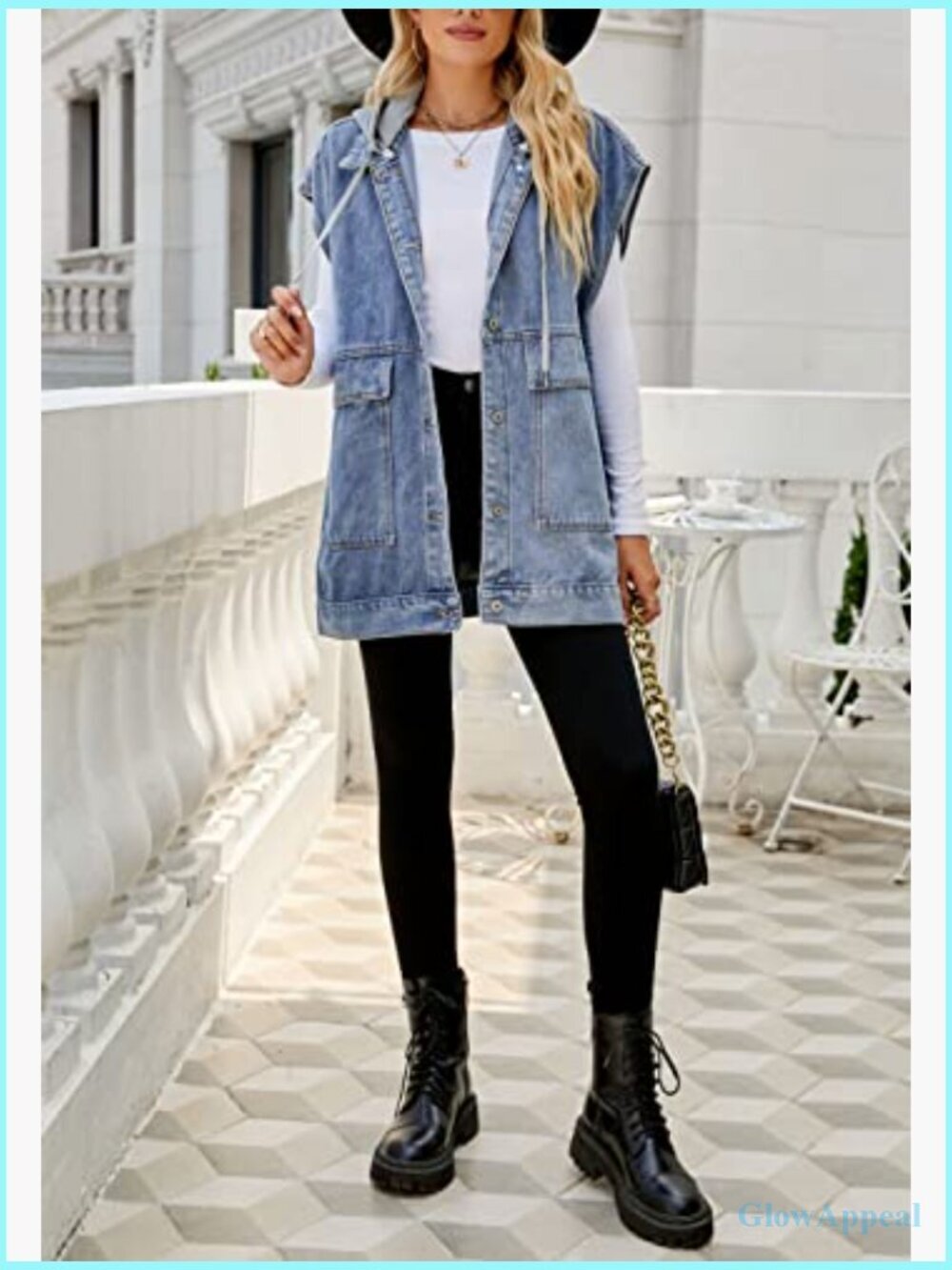 Women's Oversized Denim Vest Mid Long Jean Vest Sleeveless Jacket Distressed - Picture 5 of 7